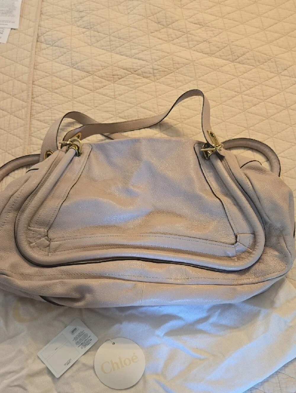 AUTHENTIC Chloé Soft Taupe Leather Shoulder Bag with Gold Hardware